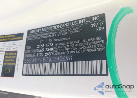 2018 Mercedes-Benz C 300 4Matic from USA, damaged, VIN 55SWF4KB7JU245698